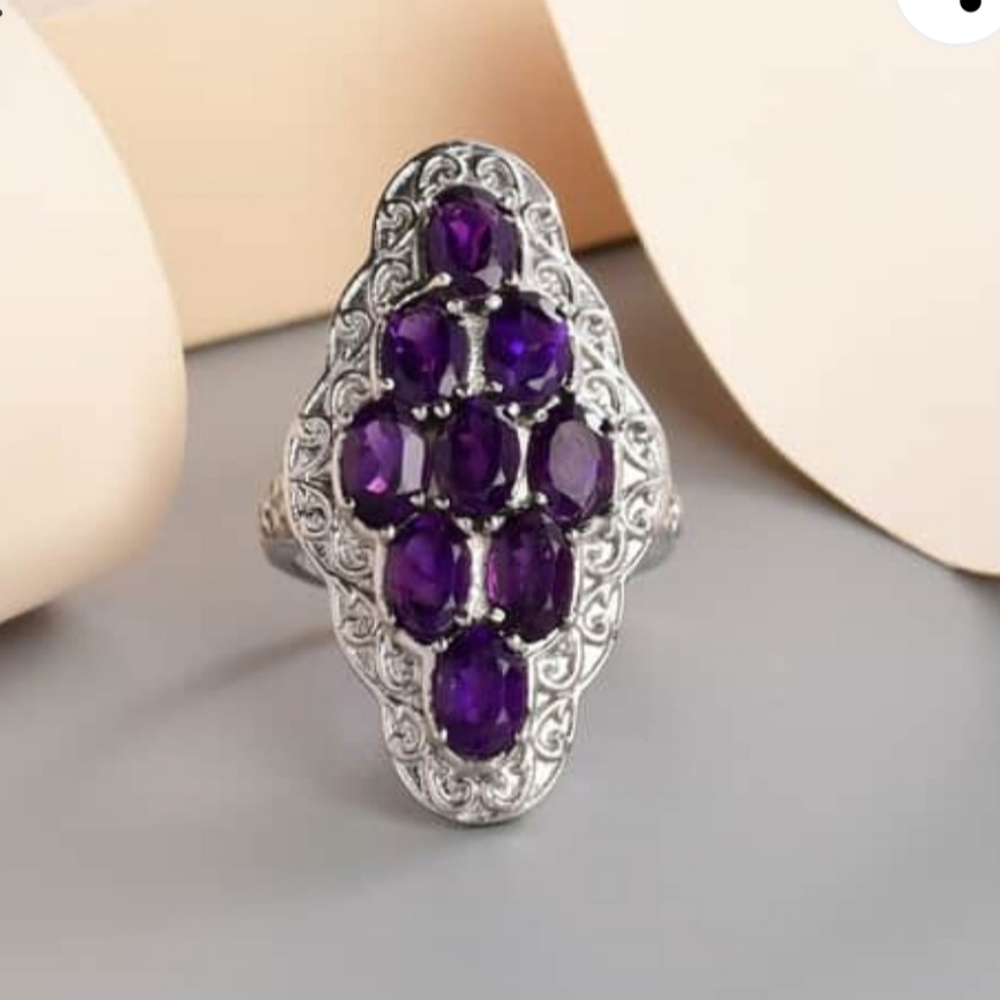 🆕️SIZE 6 GENUINE AMETHYST RING IN STAINLESS STEEL - FASHION RING - Picture 5 of 9